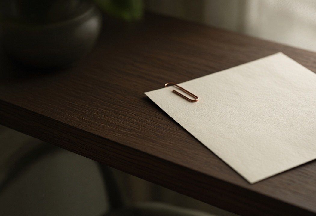 A brief on a dark wood desk